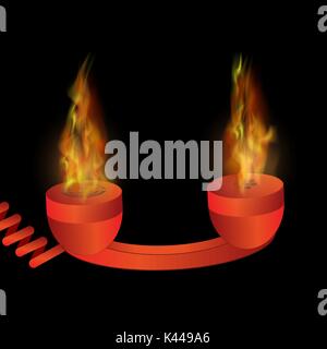 Burning Red Phone with Fire and Flame Stock Vector