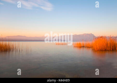 Winter sunset on Lake Garda, landscape view from Sirmione Stock Photo