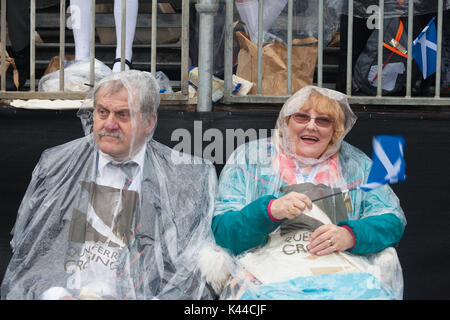 North Queensferry, Fife, UK. 04th Sep, 2017. The official opening of the Queensferry Crossing, Wet Weather doesn't dampen the spirits of the crowd Credit: Richard Newton/Alamy Live News Stock Photo