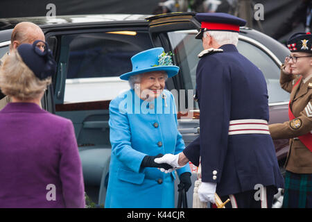 North Queensferry, Fife, UK. 04th Sep, 2017. The official opening of the Queensferry Crossing Her Majesty the Queen arriving Credit: Richard Newton/Alamy Live News Stock Photo