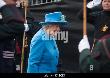 North Queensferry, Fife, UK. 04th Sep, 2017. The official opening of the Queensferry Crossing Her Majesty the Queen arriving Credit: Richard Newton/Alamy Live News Stock Photo