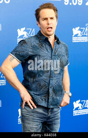 Venice, Italy. 04th Sep, 2017. Sam Rockwell during the 'Three Billboards Outside Ebbing, Missouri' photocall at the 74th Venice International Film Festival at the Palazzo del Casino on September 04, 2017 in Venice, Italy Credit: Geisler-Fotopress/Alamy Live News Stock Photo