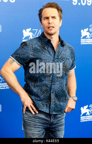 Venice, Italy. 04th Sep, 2017. Sam Rockwell during the 'Three Billboards Outside Ebbing, Missouri' photocall at the 74th Venice International Film Festival at the Palazzo del Casino on September 04, 2017 in Venice, Italy Credit: Geisler-Fotopress/Alamy Live News Stock Photo