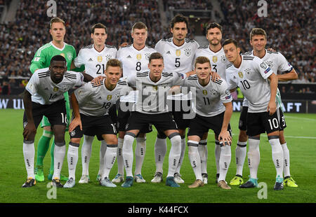 Stuttgart, Deutschland. 04th Sep, 2017. Teamfoto, Mannschaftsbild, Mannschaftsfoto. GES/ Fussball/ WM Qualifikation: Deutschland - Norwegen, 04.09.2017 Football/Soccer: WC qualification: Germany vs Norway, Stuttgart, September 4, 2017 | Verwendung weltweit Credit: dpa/Alamy Live News Stock Photo