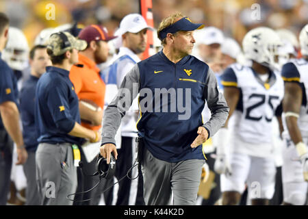 Landover, Maryland, USA. 3rd Sep, 2017. West Virginia Mountaineers head coach DANA HOLGORSEN shown during the game played at FedEx Field in Landover, MD. Virginia Tech beat WVU 31-24. Credit: Ken Inness/ZUMA Wire/Alamy Live News Stock Photo