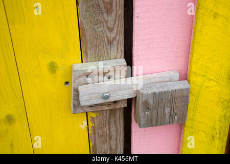 homemade wooden bar of a colorful children's playhouse Stock Photo