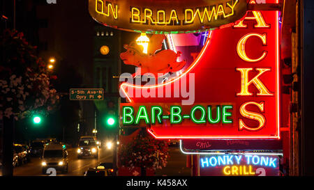 Neon signs on Broadway Street in Nashville, Tennessee at night Stock Photo