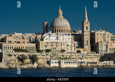 Scenic summer view of Valletta, capital of Malta, across from Sliema, looking over Marsamxett Harbour Stock Photo