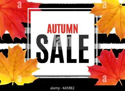 Abstract Vector Illustration Autumn Sale Background with Falling Autumn Leaves Stock Vector