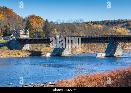 USA, Pennsylvania, Pocono Mountains, Minisink Ford, Roebling Delaware Aqueduct, oldest wire suspension bridge in the US Stock Photo