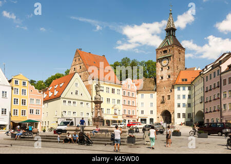 LANDSBERG AM LECH, GERMANY - JUNE 10: People at the market square of Landsberg am Lech, Germany on June 10, 2017. Landsberg is situated on the so call Stock Photo