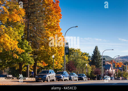 USA, New York, Adirondack Mountains, Lake George, town view, autumn Stock Photo