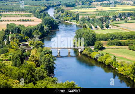High angle view of the Dordogne river, seen from the hilltop town of Domme in South West France Stock Photo