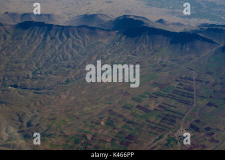 Iranian landscape from the air. Zagros mountains. Agriculture Stock Photo
