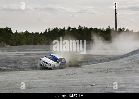 Asbestos, Russia August 5, 2017 - Final 6th stage of the Russian Rally Championship 2017, car Lada 2108, driver Tsukanov, starting number 16 Stock Photo