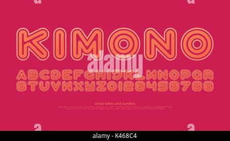 sans serif style alphabet letters and numbers. vector, font type design. round outline, regular lettering. stylish, linear typesetting. trendy contour Stock Vector