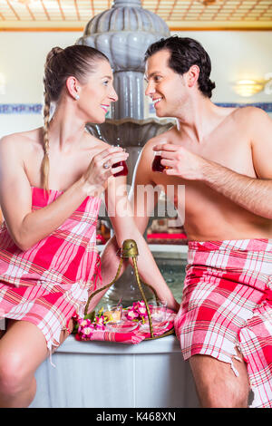 Couple drinking Turkish tea in wellness spa Stock Photo