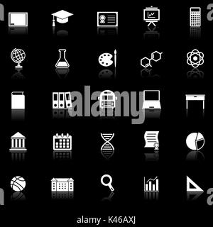 Education icons with reflect on black background, stock vector Stock Vector