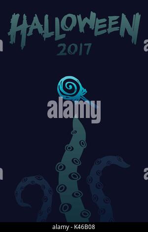 Halloween 2017 background template set, kraken monster tentacles with lollipops candy concept design and halloween 2017 text illustration isolated on  Stock Vector