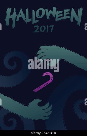 Halloween 2017 background template set, werewolves monster hand with candy sticks concept design and halloween 2017 text illustration isolated on dark Stock Vector