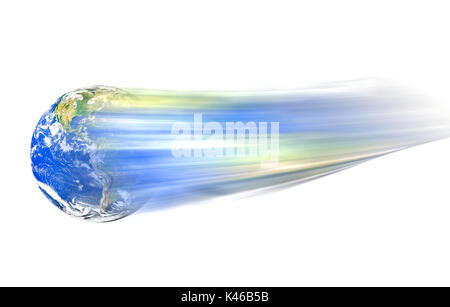 Conceptual image of moving globe isolated over white. Furnished NASA image used for this image. Stock Photo