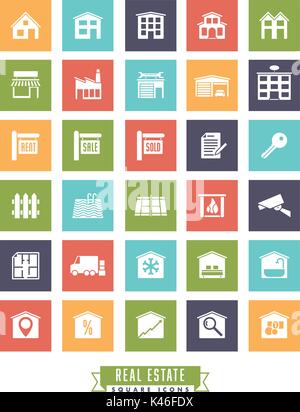 Collection of real estate square color icons on white background Stock Vector