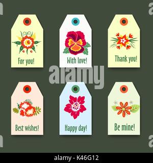 Flower tags with logo Set - Isolated On green Background - Vector Illustration, Graphic Design Editable For Your company,  a wedding shop, floral boutique, beauty salon Stock Vector