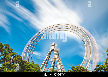 Wiener Riesenrad, Long exposure of famous ferris wheel at Prater in Vienna Austria Stock Photo