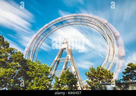 Wiener Riesenrad, Long exposure of famous ferris wheel at Prater in Vienna Austria Stock Photo