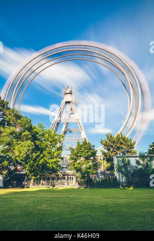 Wiener Riesenrad, Long exposure of famous ferris wheel at Prater in Vienna Austria Stock Photo