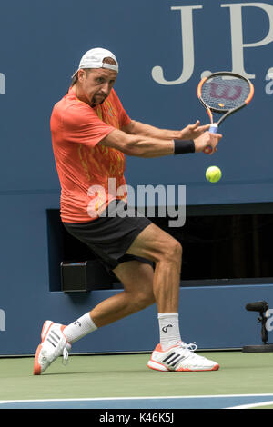 Tennys Sandgren (USA) competing at the 2017 US Open tennis ...