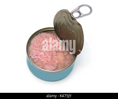 Tuna can with open lid on white background Stock Photo