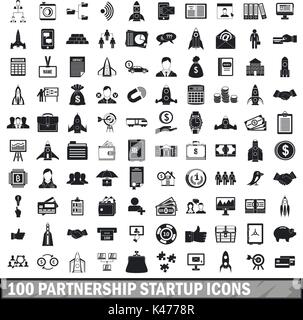 100 partnership startup icons set, simple style  Stock Vector