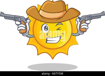 Cowboy cute sun character cartoon Stock Vector
