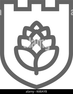 Vector of shield and hop icon combination. Beer and bar symbol or logo. Stock Vector