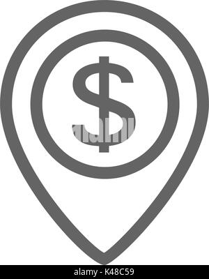 Vector of pin and dollar line icon combination. Symbol and sign vector illustration design. Editable Stroke. Isolated on white background Stock Vector