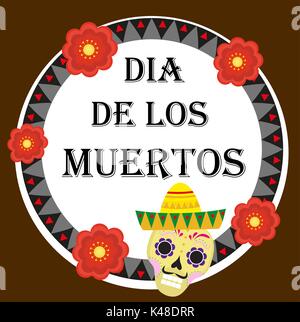 Day of the dead Mexican holiday greeting card, poster, flyer. Dia de los muertos template for your design. Isolated on white background. Vector illustration Stock Vector