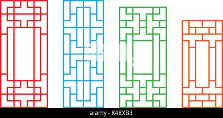 Set of Korean door pattern isolated on white, vector Stock Vector