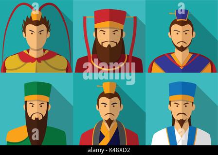 Set of Three kingdom character portrait in flat, vector Stock Vector