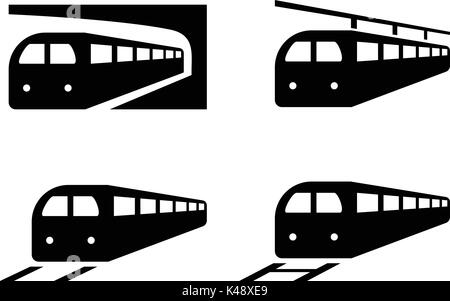 Set of train icons in silhouette style, vector design Stock Vector