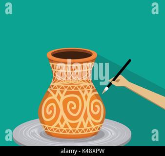 Artist painting ancient tribal pottery, vector design Stock Vector