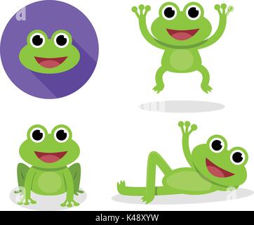 Set of green frog in cartoon style, vector design Stock Vector
