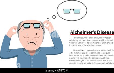 Alzheimer's Disease in old man, vector design Stock Vector