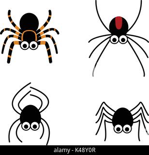 Set of cute spider in simple style, vector design Stock Vector