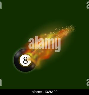 Black Billiard Ball on Fire Flame Stock Vector