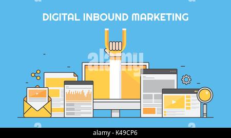 Inbound marketing - digital inbound strategy concept. Flat design vector web banner. Stock Vector