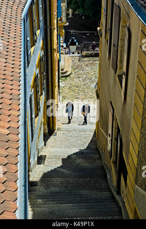 Narrow Lane In The Picturesque Old Town Of Neuchatel, Switzerland Stock Photo