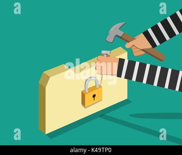 Hacker trying to unlock folder, vector design Stock Vector