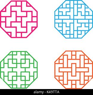 Set of octagon Korean pattern window frame, vector Stock Vector