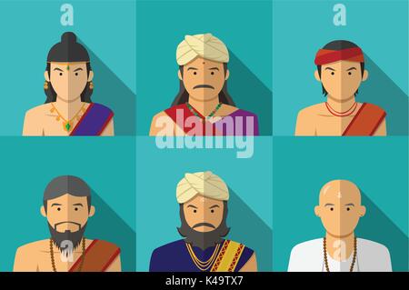 Portrait of Indian people in Traditional costume, vector Stock Vector